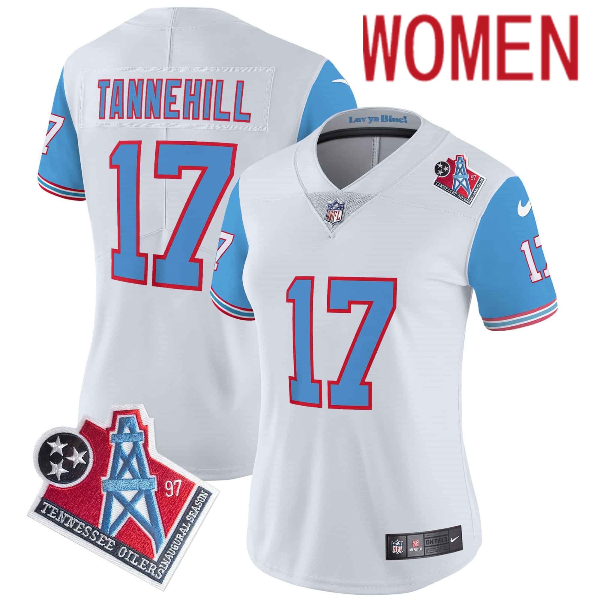 Women Tennessee Titans 17 Tannehill White 1997 Throwback 2024 Nike Limited Vapor NFL Jersey style 1